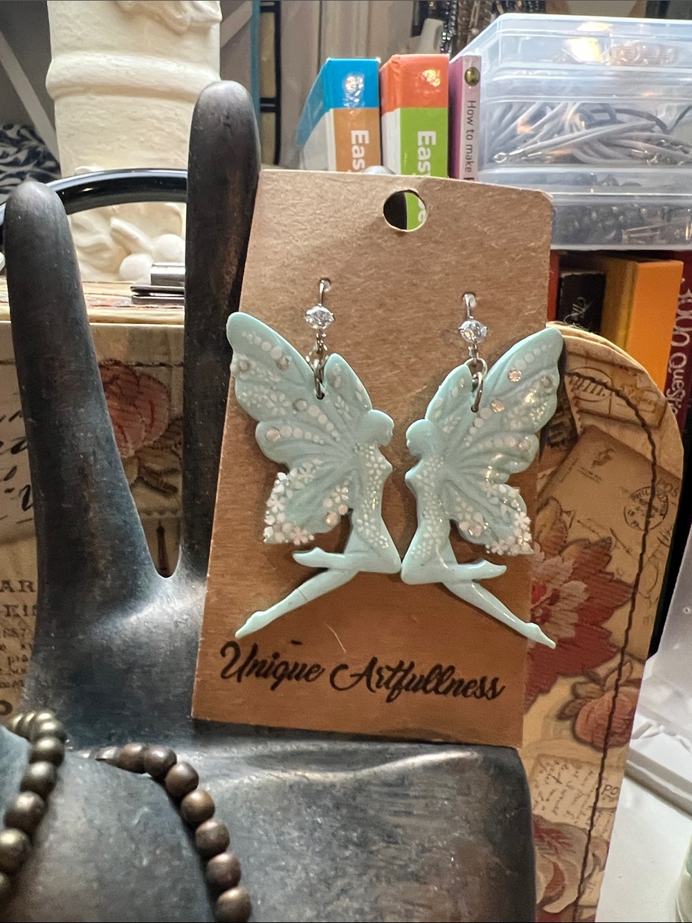 Hand Crafted Mint Green Fairy Wing Dangle Earrings